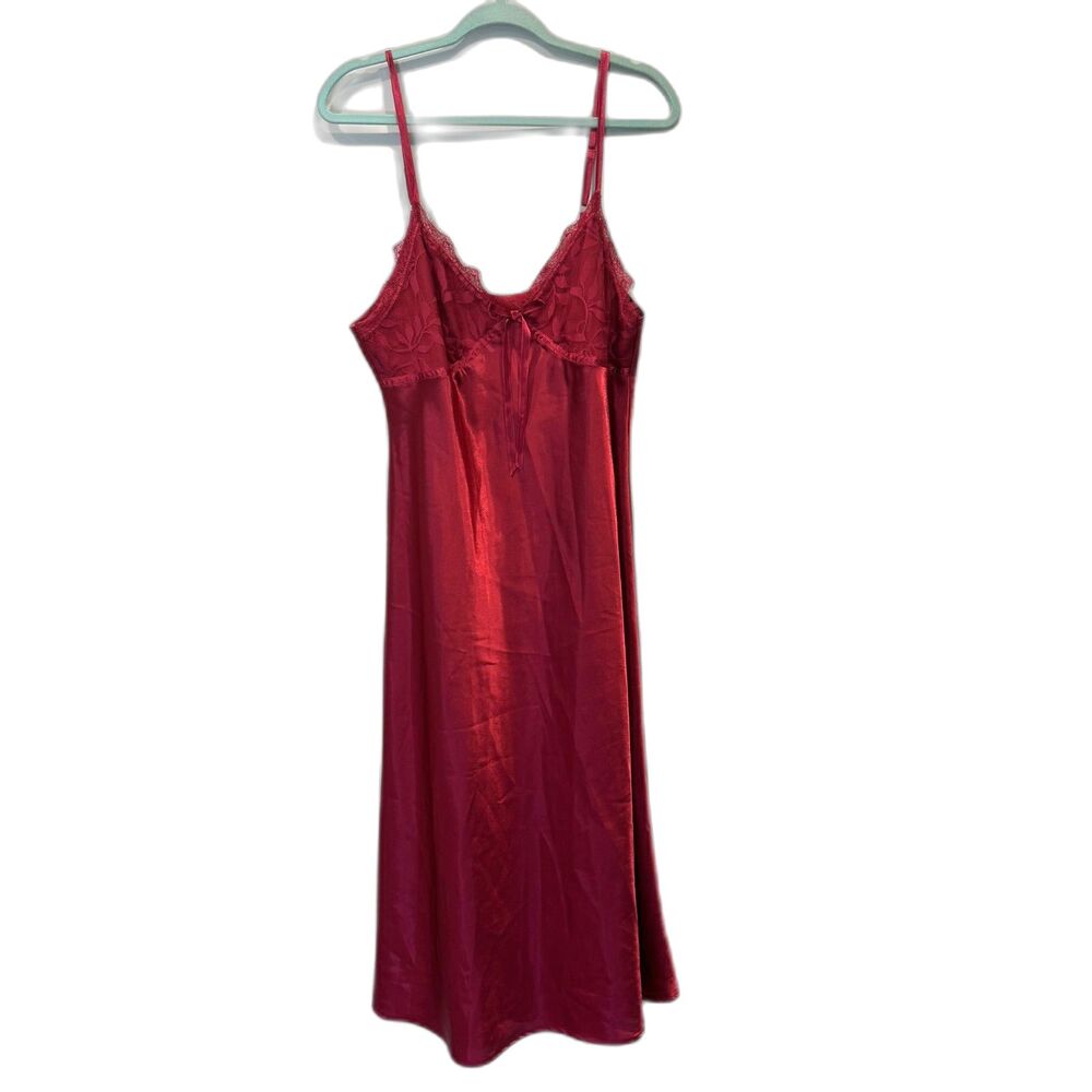 Satin Lace Slip Dress Burgundy Red Midi Maxi Lingerie Y2K Coquette Women Large
